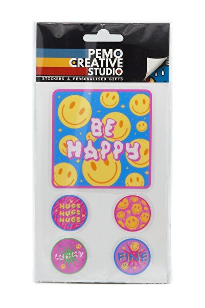 PEMO Creative Studio Y2K Retro Sticker Seti 5 Parça Smiley Kulübü UV DTF Kaba...
