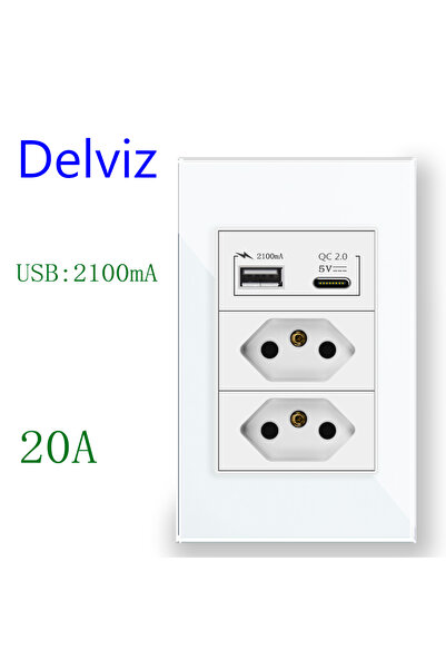 DELVIZ 110-250V White ( 2100mA) 20A Electric plug Wall Socket, 3A USB Ports,1...