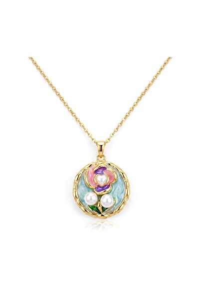 Siya Silver Double Pearl Rose Detailed Steel Necklace