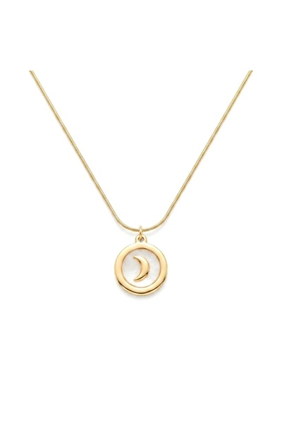 Siya Silver Pearlescent Minimal Necklace - Non-Tarnish Steel Moon Embossed