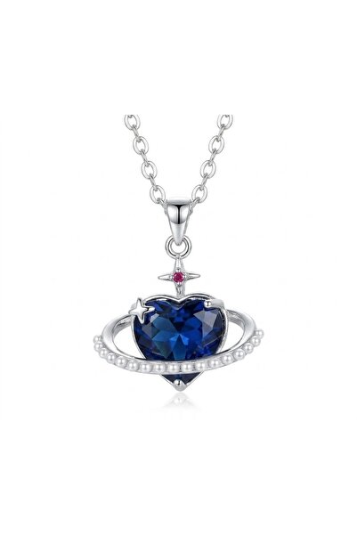 Siya Silver Zircon Stone Heart Star Galaxy Steel Necklace