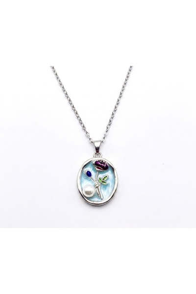 Siya Silver Pearl Rose Model Steel Necklace