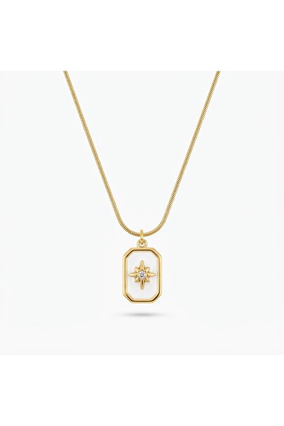 Siya Silver Non-Tarnish Steel Pole Star Embossed Pearlescent Minimal Necklace