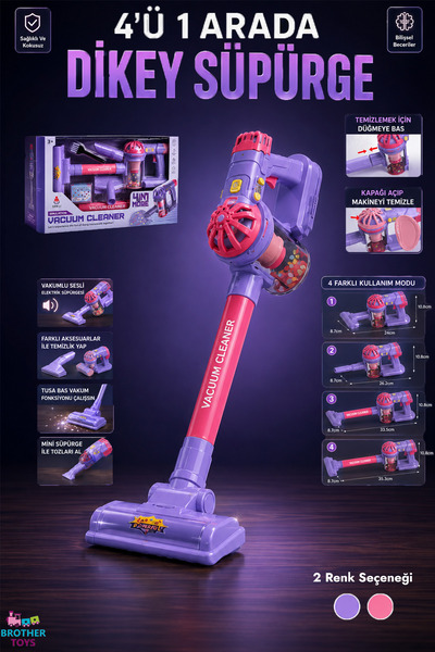 Brother Toys 4'ü 1 Arada Sesli Vakumlu Çekme Özellikli Aksesuarlı Pilli Elekt...