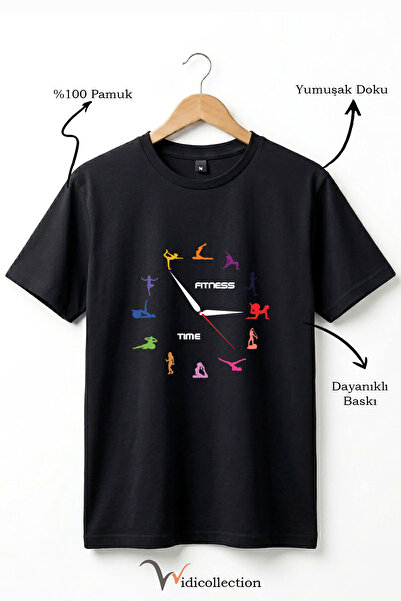 WİDİ Fitness Time Sports and Yoga Figured Colored Design 100% βαμβακερό μπλου...