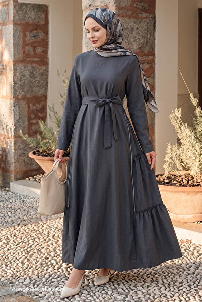 InStyle Φόρεμα Modal Anthracite με λεπτομέρεια στο πλάι με φερμουάρ