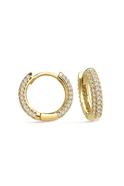 jelux silver Gümüş 925 Ayar Işıltılı Zirkon Taşlı 1,6 cm Halka Gold Küpe