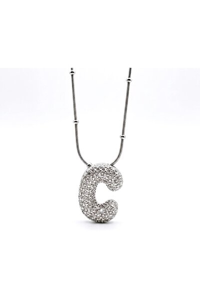 Siya Silver Non-Tarnish Steel Zircon Stone Balloon Necklace-Silver Color