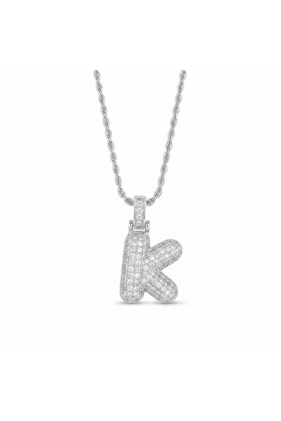 Siya Silver Zircon Stone Twist Chain Chubby Letter Balloon Necklace-Silver Color
