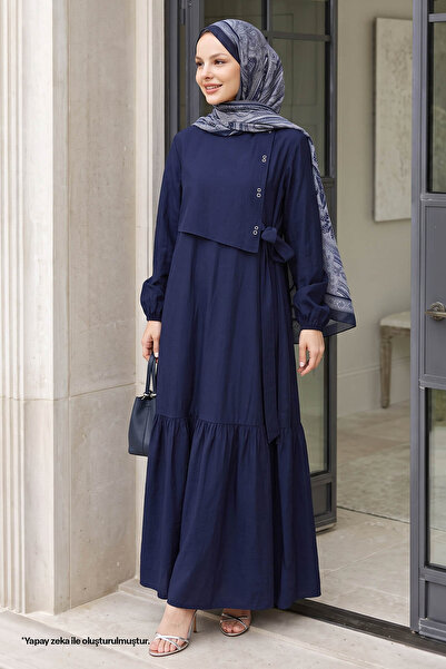 InStyle Navy Blue Dress with Bird's Eye Detail