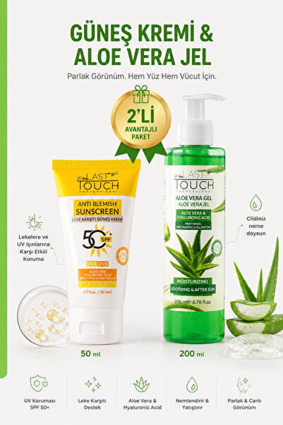 LAST TOUCH 2'li Paket Spf 50 Leke Karşıtı Güneş Kremi 50 ml & Aloe Vera Jel G...
