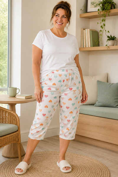 Erdenay Tekstil Patterned Combed Cotton Below Knee Large Size Maternity Women's Capri