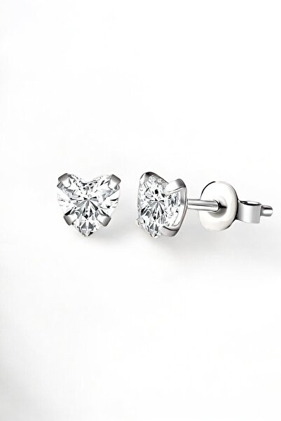 jelux silver Gümüş 925 Ayar 5 Mm Kalp Pırlanta Montür Zirkon Taşlı Çivili Küpe