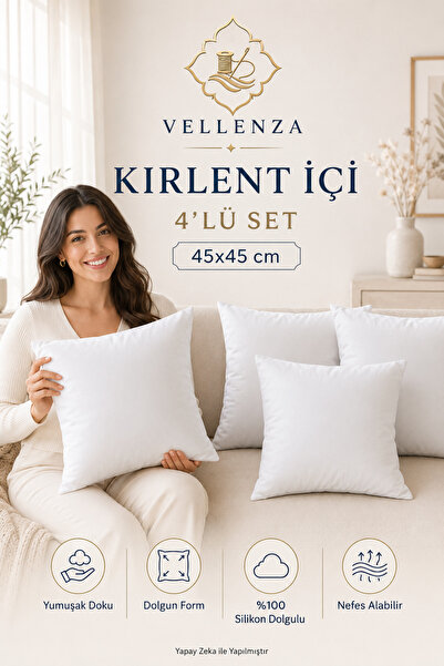 Vellenza 4 Adet Kırlent İçi Silikon Elyaf Dolgulu Dekoratif İç Yastık Dolgun ...