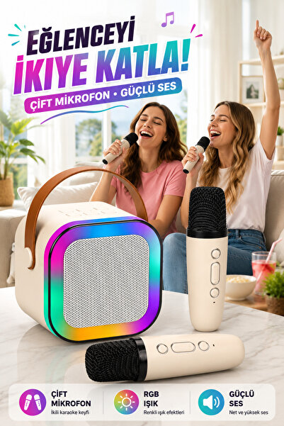 Zineets Bluetooth Hoparlör Parti Hoparlörü Karaoke Mikrofon Hediyeli Işıklı S...