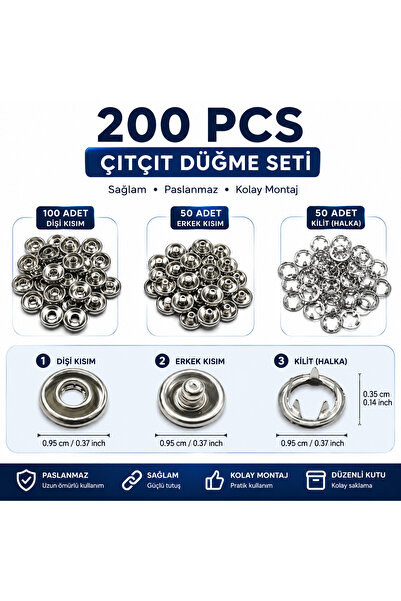 NEWSTORE HOME 9.5mm Nikel Gümüş Bebe Çıtçıt 400 Adet 100 takım