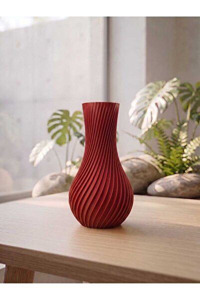 KENAR Dekoratif Vazo, 15 cm, 3D Baskı (Kırmızı)