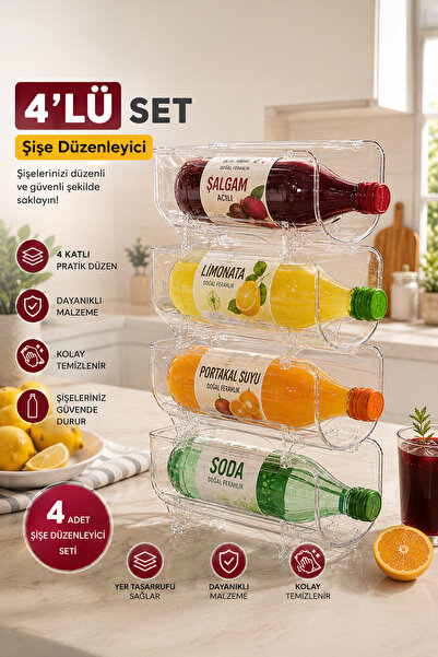Porsima L-00608 Dolap içi Şişe Organizeri Kat Kat İstiflenebilir Buzdolabi Dü...