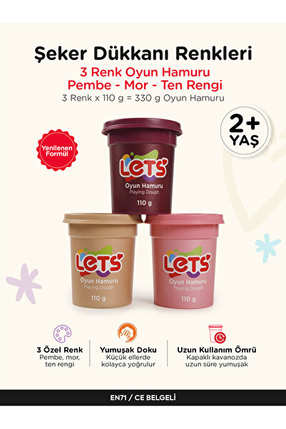 Lets Oyun Hamuru Seti 3'lü – Şeker Dükkânı Renkleri Let's