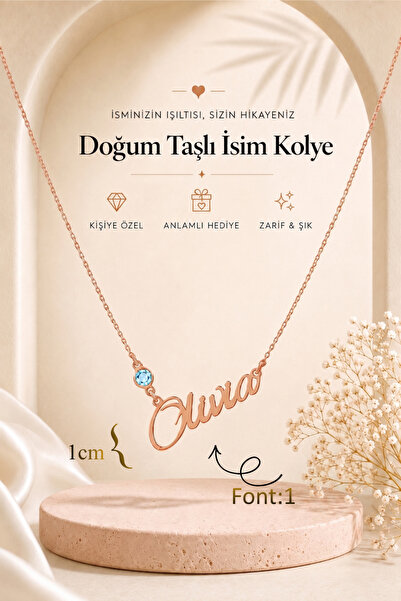 emirOmade 925 Ayar Gümüş Kişiye Özel Doğum Taşlı İsimli Kolye Rose Rengi Kişi...