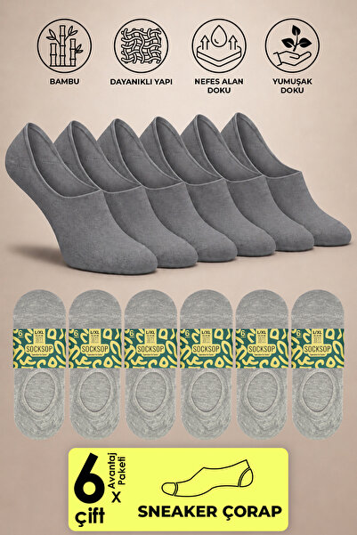 Gri Bambu Sneaker Çorap 6'lı Paket Sertifikalı