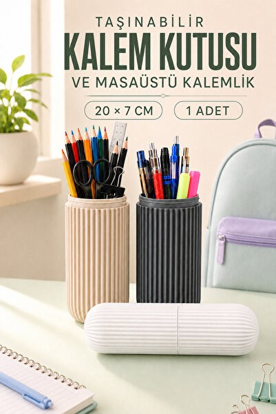 Anadolu Saray Modern Çizgili Taşınabilir Kalem Kutusu ve Masaüstü Kalemlik 20...