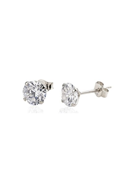 Brezza Lusso Jewelry 925 Ayar Tektaş Gümüş Kadın Küpe 6 MM