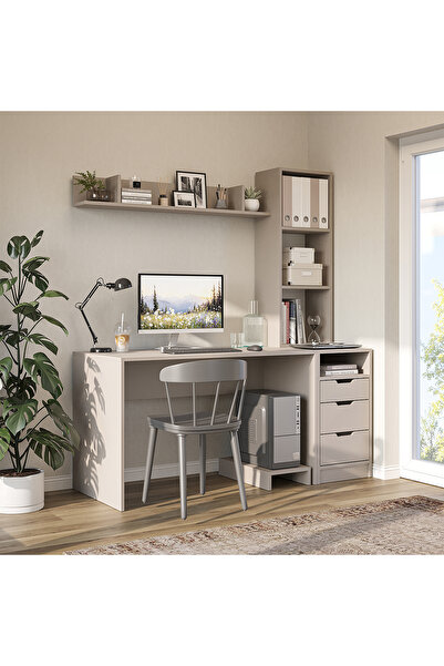 ROOMART Mode Kitaplıklı Çalışma Masası , Bilgisayar Masası, Çekmeceli Çalışma...