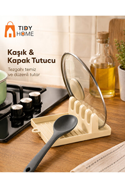 Tidy Home Smart Tezgah Üstü Kaşıklık Kapak Tutucu Ve Tencere Kapağı Standı Ke...