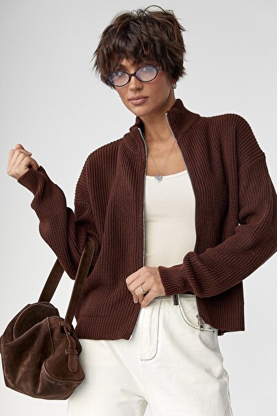 Arbucky Women's Mock Neck Double Zippered Knitwear Cardigan