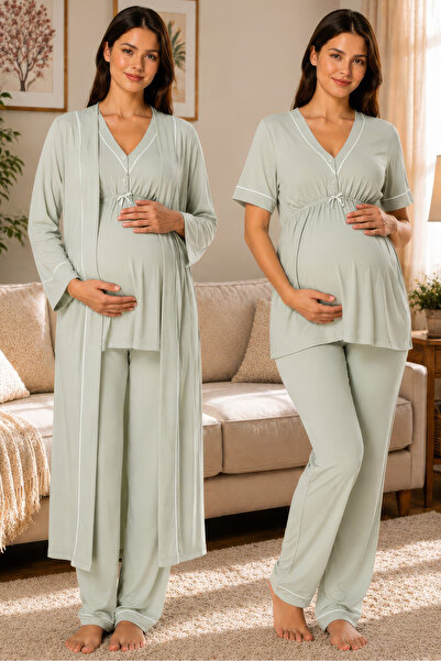 ByLohusa Cotton Dressing Gown Maternity Nursing Pajama Set with Adjustable El...