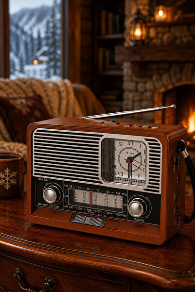 Zineets Nostaljik Radyo Fm Ahşap Görünümlü Bluetooth Hoparlör Ahşap Renk Vint...