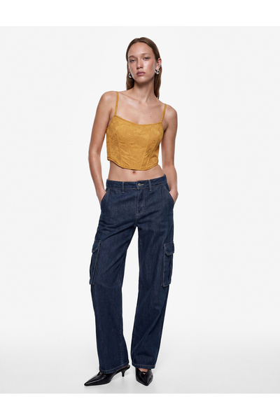 Koton Jacquard Slim Fit Strappy Crop Corset Bustier