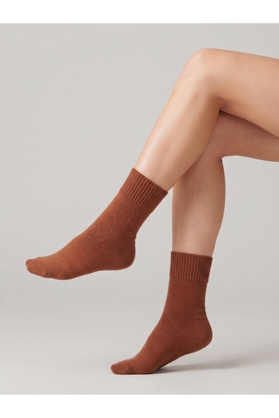 Fonem Men's Plain Seamless Wool Socks Fo 8000 Cinnamon Color