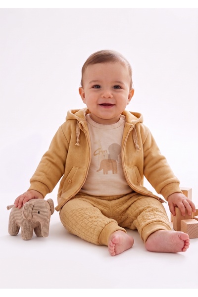 Caramell Baby Boy Set 3 Yarns Knitted Winter 3-Piece Set - Hooded Cardigan, S...