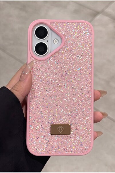 KVK PRİVACY iPhone 16 Uyumlu – Elmas Tasarımlı, Pembe Taşlı, Işıltılı Pırlant...
