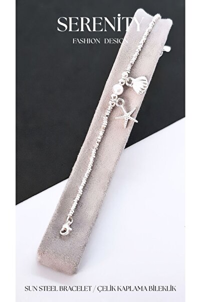 Serenity Silver Color Pearl Sea Figure Steel Plated Bracelet