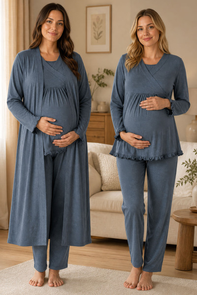 ByLohusa Maternity Pajama Set with Hidden Nursing Feature and Cotton Robe Eff...