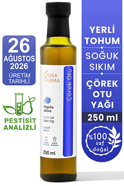 OnkaFarma Onka Farma Soğuk Sıkım Çörek Otu Yağı 250 ml %100 Doğal %100 Saf Ye...