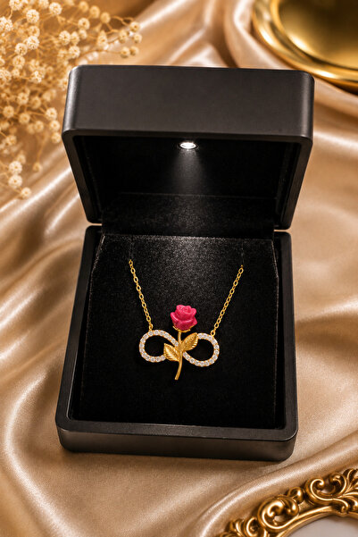 ÇEKİRDEK JEWELRY Işıklı Hediye Kutulu 925 Ayar Gümüş Sonsuzluk Güllü Kolye