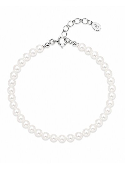 VENTI Brățară cu perle de scoică albe de 5 mm și accesorii din argint 925, lu...