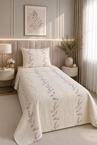 Çeyiz Diyarı Luna Rose Embroidered Chenille 2 Piece Single Bedspread Cream - ...