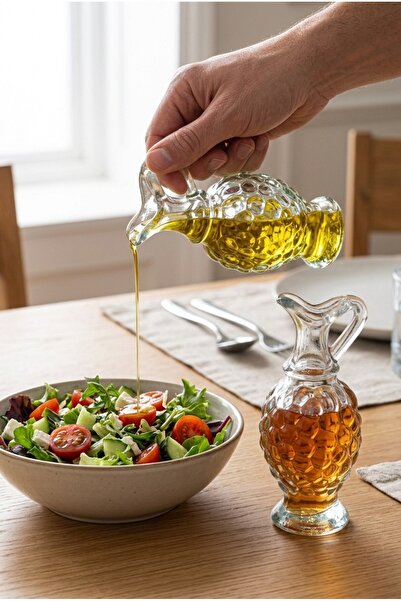 BÜYÜLÜ HOME 3 lü Cam Minik Zeytinyağı Sirke Limon Suyu için Sofra Sosluk Şişe...