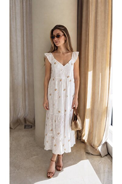 VERYMODA Yellow Floral V-Neck Gathered Dress |   Vmd2102 - Yellow Floral