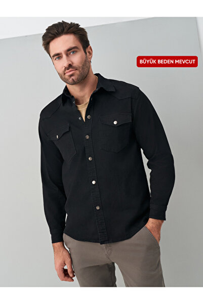 muzzo jeans Siyah Kot Pamuklu Likralı Gömlek