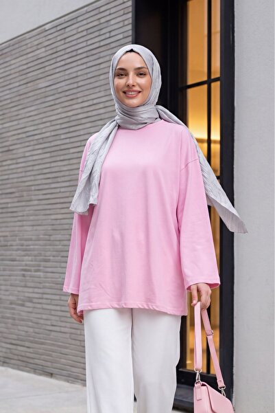 Modamorfo Round Neck Casual Combed Cotton Tunic - Pink