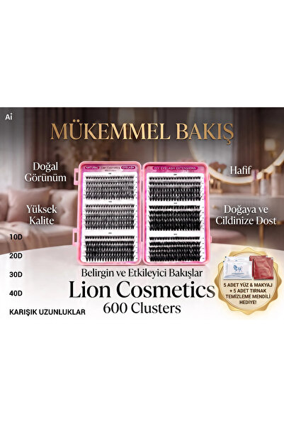 lion cosmetics 600 Adet 10D 20D 30D 40D Takma Kirpik Küme Seti Kitap Mix Cımbız Yapıştırıcı Fırça dahil