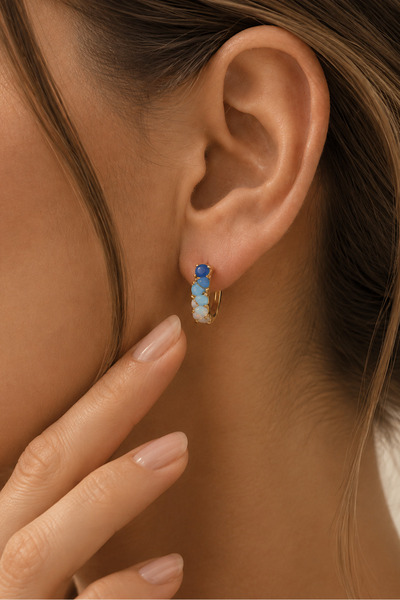 Spossy Silver Jewelry 925 Ayar Gümüş, Gold, Damla Mavi Opal Taşlı, Minimal Ha...