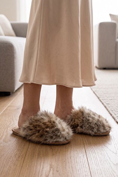 Twigy Leopard Peluş Kadın Ev Terliği Beyaz 37/41