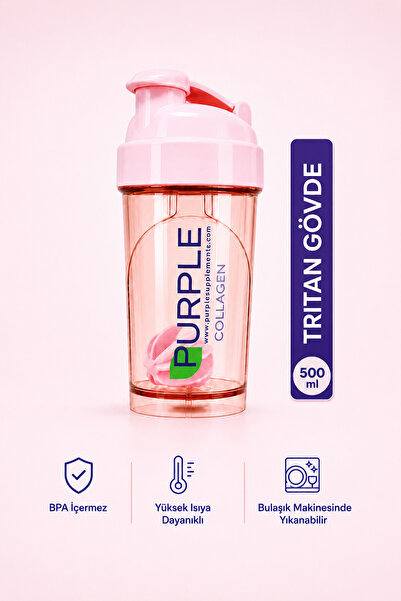 Purple Collagen Shaker 500ml Pembe | BPA İçermez Matara, Yüksek Isıya Dayanık...